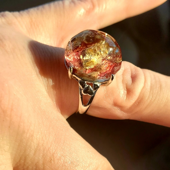 New Red Yellow Phantom Quartz Lodolite Adjustable 925 Silver Ring. - Picture 15 of 16